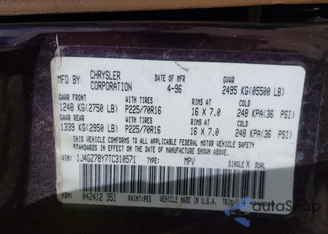 1996 Jeep Grand Cherokee Limited z USA, uszkodzony, nr VIN 1J4GZ78Y7TC310571